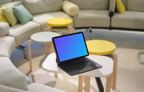 iPad Air mockup on modern living room table