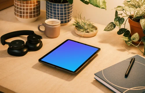 iPad Air mockup with a pair of headphones