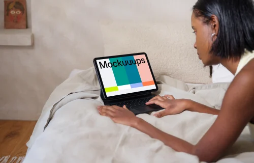 iPad Air mockup with woman relaxing at home