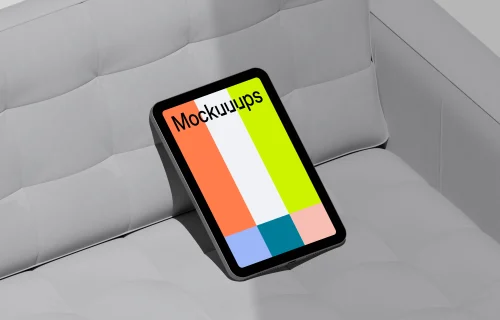 iPad Mini mockup on modern sofa