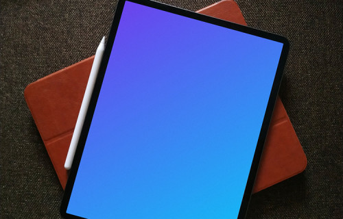 iPad mockup on a rug with an Apple pencil at the side