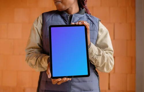 iPad mockup with women in construction context