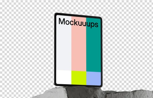 iPad Pro mockup on a textured rock base