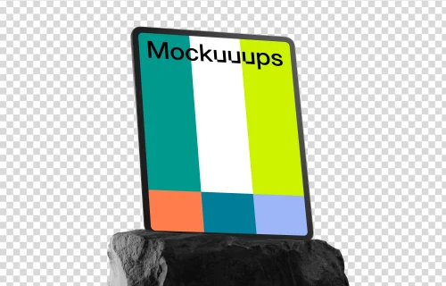 iPad Pro mockup on textured rock base with dramatic shadow