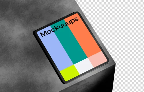 iPad Pro mockup on textured rock surface with dynamic shadows