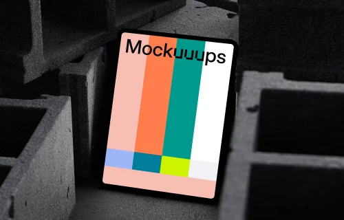 iPad Pro mockup placed on textured concrete blocks