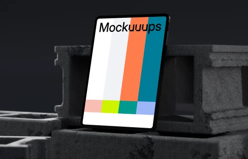 iPad Pro mockup with concrete block background