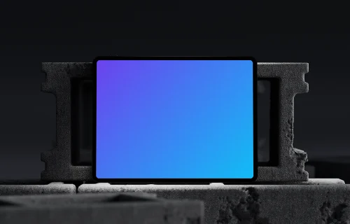 iPad Pro mockup with concrete blocks in the background