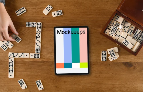 iPad showcase with dominoes around