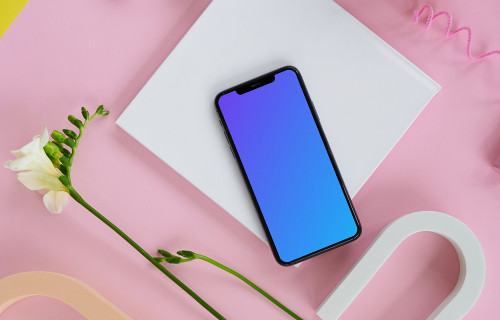 iPhone 11 mockup on a pink table