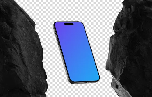 iPhone 15 Pro mockup between textured rocks