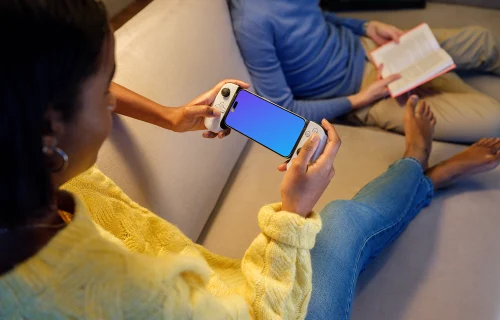 iPhone 15 Pro mockup for casual gaming at home