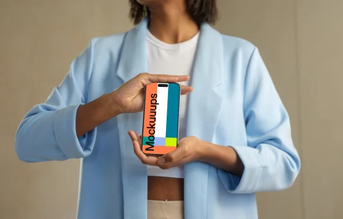 iPhone 15 Pro mockup in a woman's hands