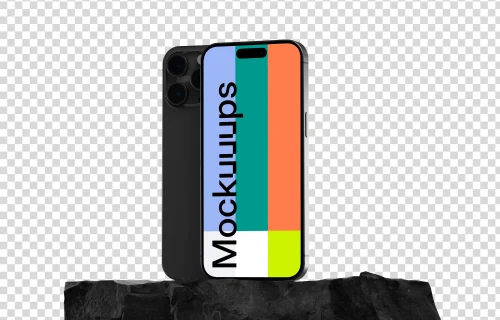 iPhone 15 Pro mockup on textured rock platform