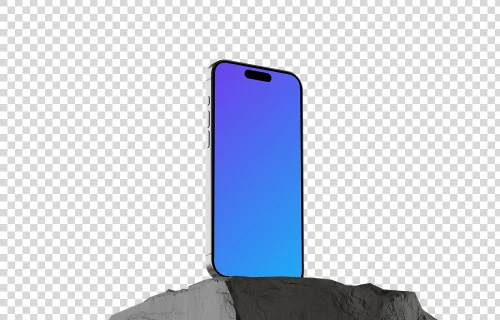 iPhone 15 Pro mockup with textured rock base