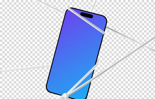 iPhone 16 mockup held by ropes