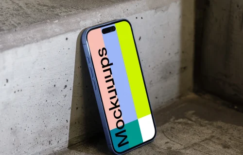 iPhone 16 mockup on a concrete step