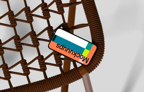 iPhone 16 mockup on a woven chair