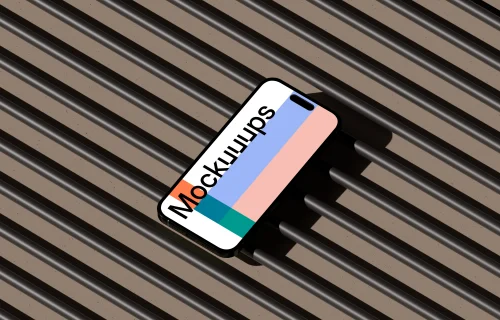 iPhone 16 mockup on striped surface