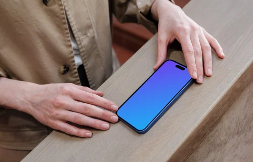 iPhone 16 Ultramarine mockup in an industrial setting