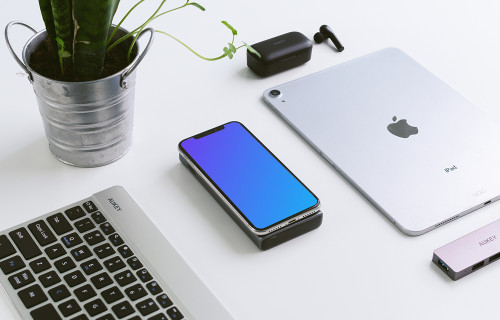 iPhone mockup beside iPad Air
