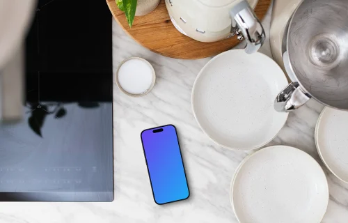 iPhone mockup in the aesthetic kitchen