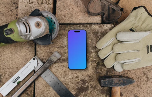 iPhone mockup in the center of the workshop