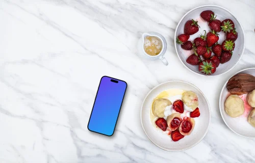 iPhone mockup in the minimalistic kitchen