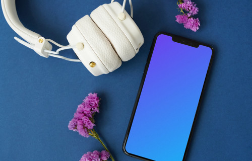 iPhone mockup next to a headset