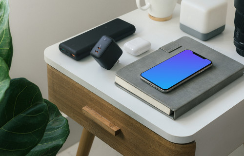 iPhone mockup on a diary