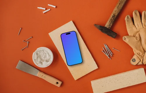 iPhone mockup with workshop tools