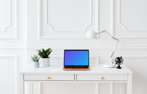Laptop mockup on a table with a white background