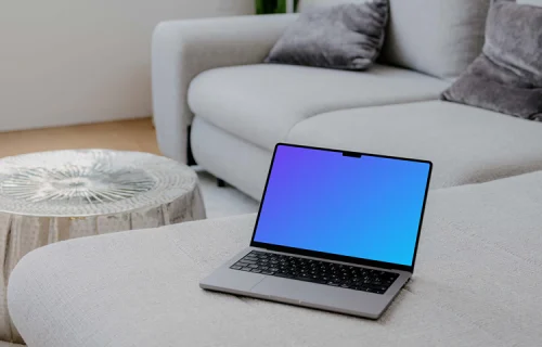 Laptop mockup on the sofa