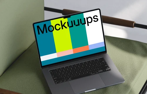 MacBook Air mockup on a green armchair