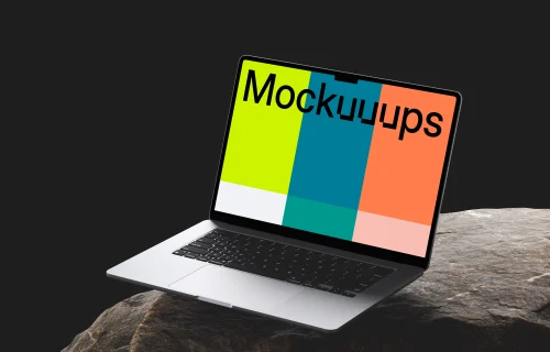 MacBook Air mockup on a textured stone surface