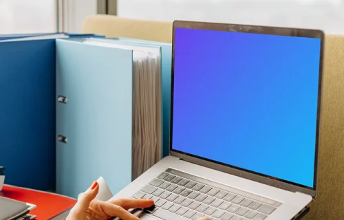 MacBook Air mockup placed on a laptop stand