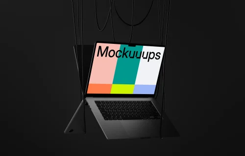 MacBook Air mockup with dark monochrome theme