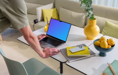 MacBook Pro 14 inch mockup in a bright home office