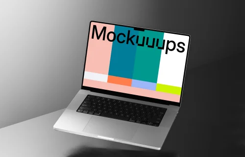 MacBook Pro 16 inch mockup on sleek grey surface