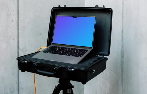 MacBook Pro Mockup in Industrial Case Setup