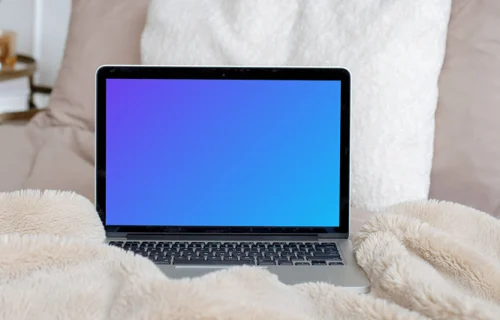MacBook Pro mockup on a fluffy chair cover