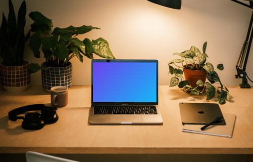 MacBook Pro mockup on a simple workspace setup
