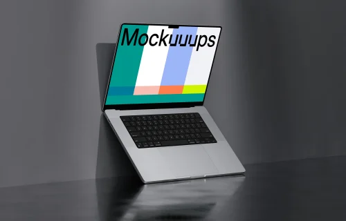 MacBook Pro mockup on a sleek gray desk