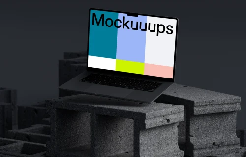 mockup do MacBook Pro em uma configuração de concreto texturizado