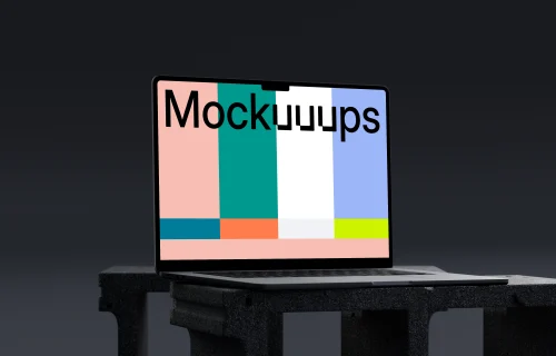 mockup do MacBook Pro em blocos de concreto
