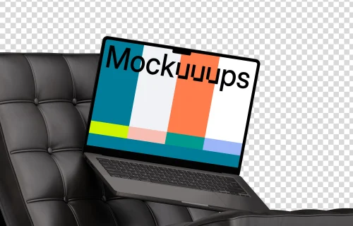 MacBook Pro mockup on leather office chair