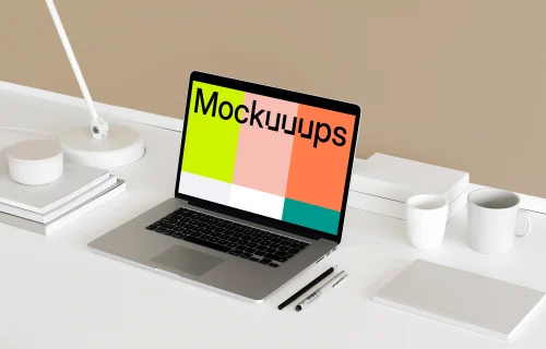MacBook Pro mockup on the minimalistic table