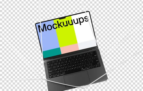 MacBook Pro mockup with isometric view on transparent background