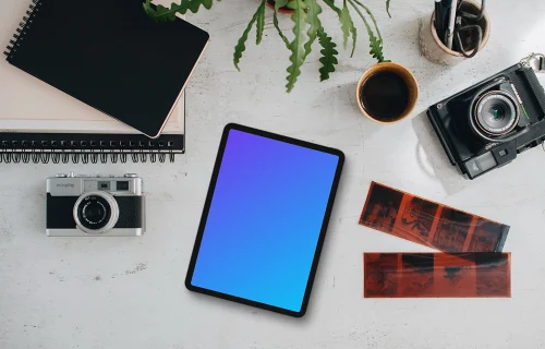 Mockup of tablet device placed on the office desk