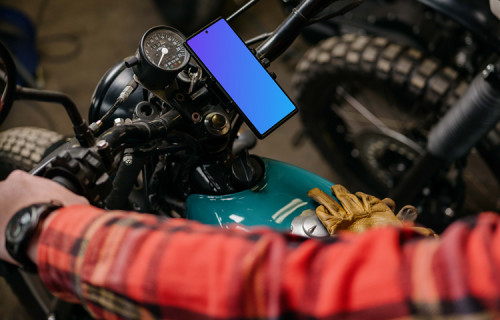 Motorcycle mechainc using a Pixel 6 mockup